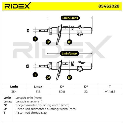 RIDEX 854S2028 2x Stoßdämpfer Federbein Gasdruck Vorne passend für PEUGEOT 207 Bild RIDEX 854S2028 2x Stoßdämpfer Federbein Gasdruck Vorne passend für PEUGEOT 207