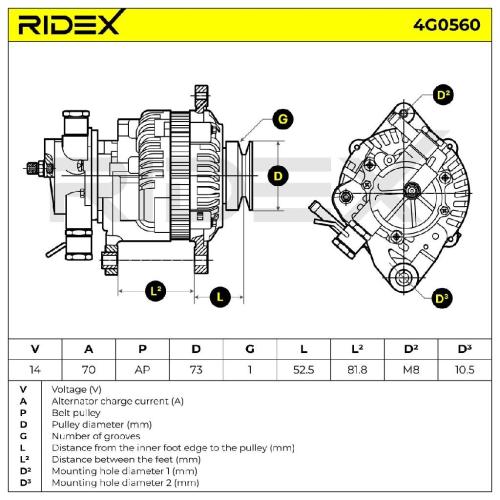 RIDEX 4G0560 Lichtmaschine 70A 12V Drehrichtung im Uhrzeigersinn mit für SUZUKI Bild RIDEX 4G0560 Lichtmaschine 70A 12V Drehrichtung im Uhrzeigersinn mit für SUZUKI
