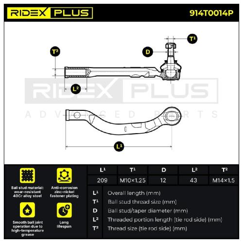 RIDEX PLUS Spurstangenkopf Vorderachse links Traggelenk 914T0014P für RENAULT Bild RIDEX PLUS Spurstangenkopf Vorderachse links Traggelenk 914T0014P für RENAULT