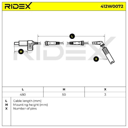 RIDEX ABS-Sensor 412W0072 vorne Vorderachse beidseitig Sensorart: Induktivsensor Bild RIDEX ABS-Sensor 412W0072 vorne Vorderachse beidseitig Sensorart: Induktivsensor