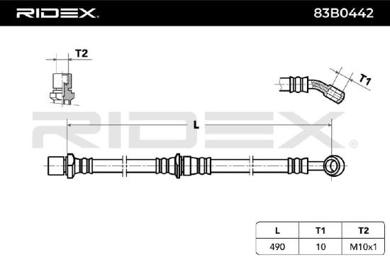 RIDEX Bremsschlauch 83B0442 HINTEN beidseitig BREMSSCHLÄUCHE Länge: 490mm Bild RIDEX Bremsschlauch 83B0442 HINTEN beidseitig BREMSSCHLÄUCHE Länge: 490mm