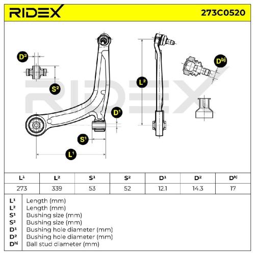 RIDEX 273C0520 Lenker Radaufhängung Querlenker Front links für FIAT 500 (312) Bild RIDEX 273C0520 Lenker Radaufhängung Querlenker Front links für FIAT 500 (312)