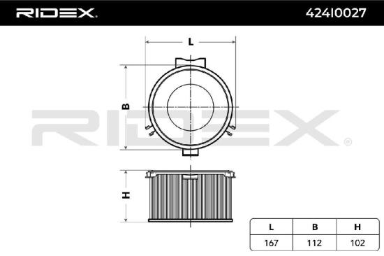 RIDEX 424I0027 Innenraumfilter Pollenfilter Höhe: 102 Breite: 112 Länge: 167 Bild RIDEX 424I0027 Innenraumfilter Pollenfilter Höhe: 102 Breite: 112 Länge: 167