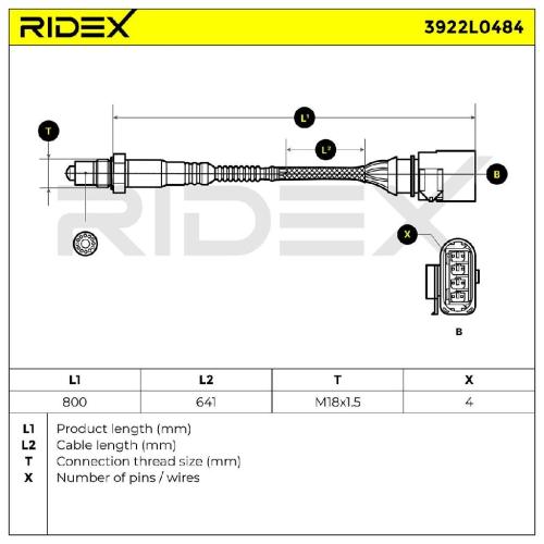 RIDEX 3922L0484 Lambdasonde Oxygen O2 Sensor Beheizt für VW Golf 5II Schrägheck Bild RIDEX 3922L0484 Lambdasonde Oxygen O2 Sensor Beheizt für VW Golf 5II Schrägheck