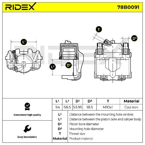RIDEX 78B0091 Bremssattel Bremszange Vorne rechts für BMW 3 Limousine (E46) Bild RIDEX 78B0091 Bremssattel Bremszange Vorne rechts für BMW 3 Limousine (E46)