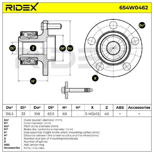 RIDEX 654W0462 Radlagersatz pro 1 Rad Vorne beidseitig Schrägkugellager für FORD Bild RIDEX 654W0462 Radlagersatz pro 1 Rad Vorne beidseitig Schrägkugellager für FORD