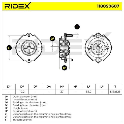 RIDEX 1180S0607 Federbeinstützlager Hinten für TOYOTA STARLET (EP91) 487500A010 Bild RIDEX 1180S0607 Federbeinstützlager Hinten für TOYOTA STARLET (EP91) 487500A010