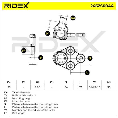 RIDEX 2462S0044 Traggelenk Führungsgelenk Vorne passend für MERCEDES-BENZ Bild RIDEX 2462S0044 Traggelenk Führungsgelenk Vorne passend für MERCEDES-BENZ
