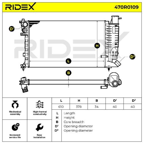 RIDEX 470R0109 Motorkühler / Wasserkühler passend für PEUGEOT 306 Schrägheck Bild RIDEX 470R0109 Motorkühler / Wasserkühler passend für PEUGEOT 306 Schrägheck
