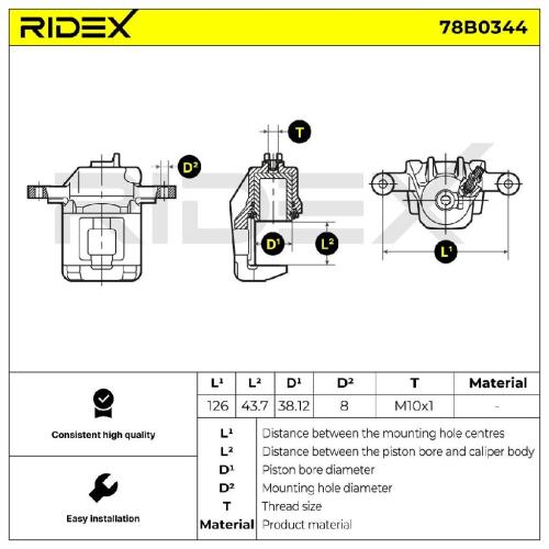 RIDEX 78B0344 Bremssattel Bremszange Hinten links rechts für HYUNDAI SANTA FÉ I Bild RIDEX 78B0344 Bremssattel Bremszange Hinten links rechts für HYUNDAI SANTA FÉ I