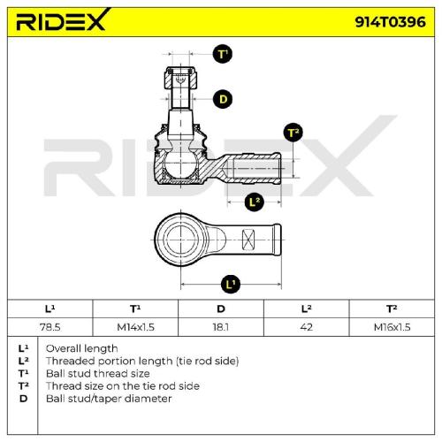 RIDEX Spurstangenkopf Vorderachse beidseitig Traggelenk FM16x1.5R 914T0396 Bild RIDEX Spurstangenkopf Vorderachse beidseitig Traggelenk FM16x1.5R 914T0396