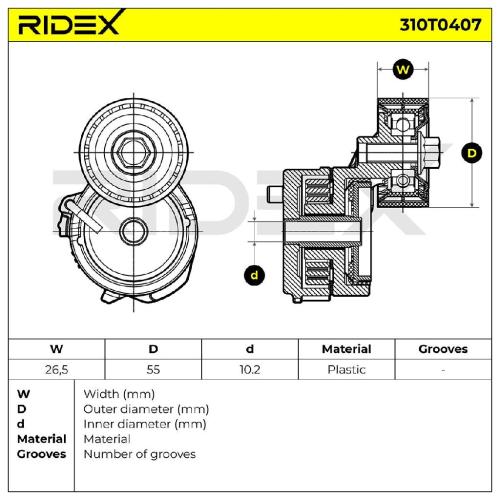 RIDEX 310T0407 Spannrolle Keilrippenriemen für OPEL Corsa F SU001B4623 Bild RIDEX 310T0407 Spannrolle Keilrippenriemen für OPEL Corsa F SU001B4623
