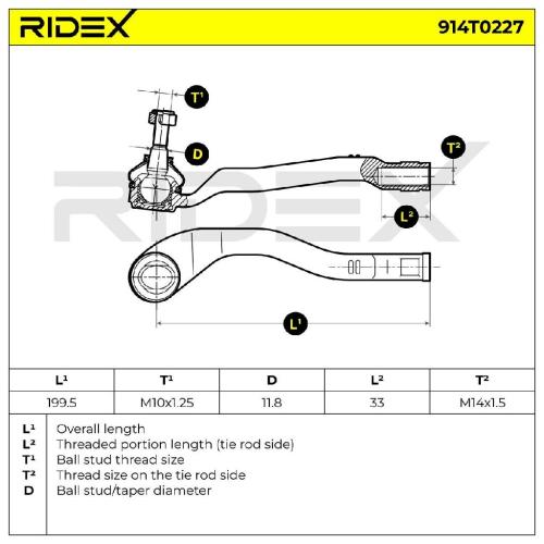 RIDEX Spurstangenkopf Vorderachse links außen Traggelenk M10x1.25 914T0227 Bild RIDEX Spurstangenkopf Vorderachse links außen Traggelenk M10x1.25 914T0227
