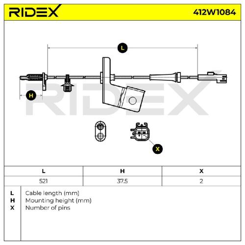 RIDEX ABS-Sensor 412W1084 Vorderachse rechts Sensorart: aktiver Sensor Anzahl Bild RIDEX ABS-Sensor 412W1084 Vorderachse rechts Sensorart: aktiver Sensor Anzahl