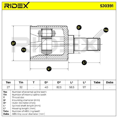 RIDEX 5J0391 Gelenksatz Antriebswelle Achswelle Vorne rechts getriebeseitig Bild RIDEX 5J0391 Gelenksatz Antriebswelle Achswelle Vorne rechts getriebeseitig
