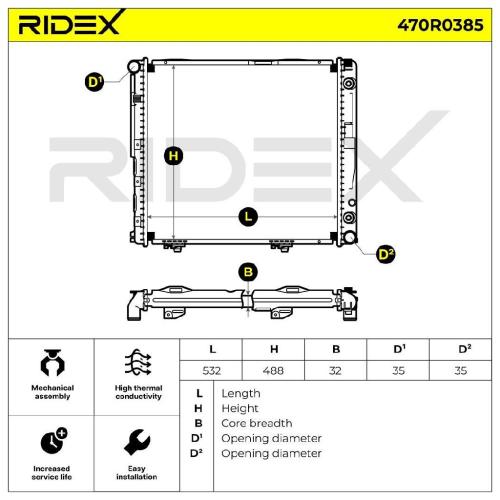 RIDEX 470R0385 Motorkühler / Wasserkühler passend für MERCEDES-BENZ Stufenheck Bild RIDEX 470R0385 Motorkühler / Wasserkühler passend für MERCEDES-BENZ Stufenheck
