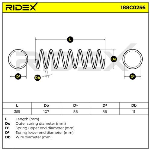 RIDEX 188C0256 2x Federn Fahrwerksfedern Hinten für MAZDA 3 (BK) BBM228011 Bild RIDEX 188C0256 2x Federn Fahrwerksfedern Hinten für MAZDA 3 (BK) BBM228011