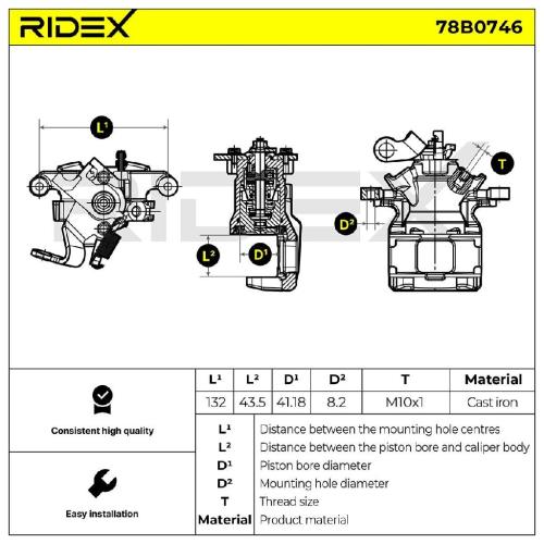 RIDEX 78B0746 Bremssattel Bremszange Hinten links für MITSUBISHI ASX (GAW) Bild RIDEX 78B0746 Bremssattel Bremszange Hinten links für MITSUBISHI ASX (GAW)