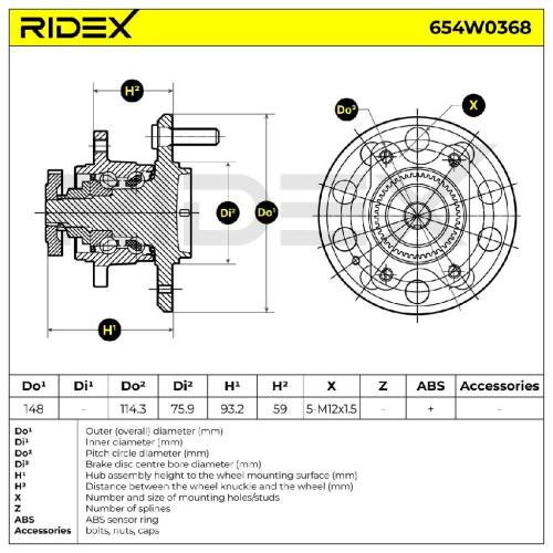 RIDEX 654W0368 Radlagersatz pro 1 Rad Hinten für HYUNDAI ix35 (LM, EL, ELH) Bild RIDEX 654W0368 Radlagersatz pro 1 Rad Hinten für HYUNDAI ix35 (LM, EL, ELH)