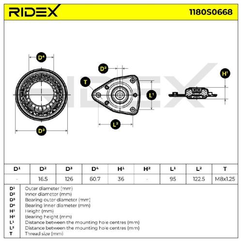 RIDEX 1180S0668 Federbeinstützlager Vorne beidseitig für OPEL ASTRA J 9800480380 Bild RIDEX 1180S0668 Federbeinstützlager Vorne beidseitig für OPEL ASTRA J 9800480380
