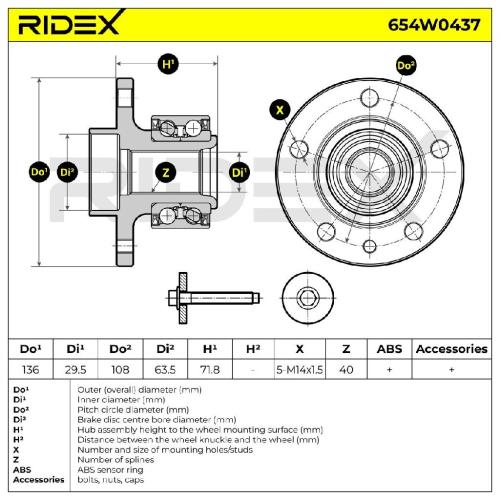 RIDEX 654W0437 Radlagersatz pro 1 Rad Vorne beidseitig für VOLVO XC60 (156) Bild RIDEX 654W0437 Radlagersatz pro 1 Rad Vorne beidseitig für VOLVO XC60 (156)