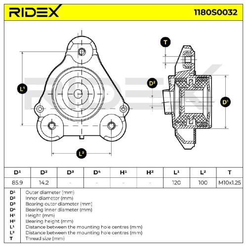 RIDEX 1180S0032 Federbeinstützlager ohne Lager Vorne links für FIAT 1329774080 Bild RIDEX 1180S0032 Federbeinstützlager ohne Lager Vorne links für FIAT 1329774080