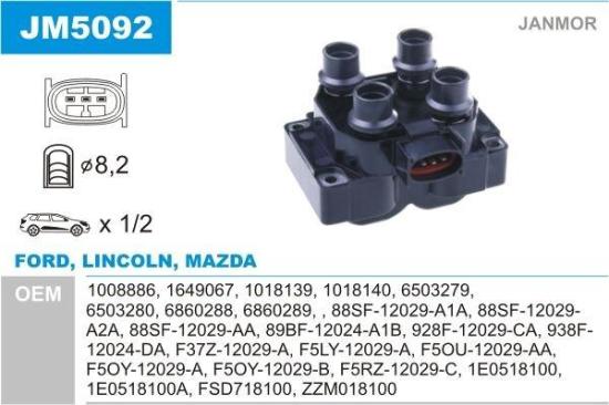 JANMOR JM5092 Zündspule für FORD Fiesta Mk4 Schrägheck (JAS, JBS) 1008886 Bild JANMOR JM5092 Zündspule für FORD Fiesta Mk4 Schrägheck (JAS, JBS) 1008886