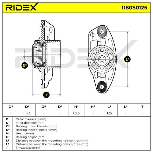 RIDEX 1180S0125 Federbeinstützlager ohne Kugellager Hinten links rechts für VW Bild RIDEX 1180S0125 Federbeinstützlager ohne Kugellager Hinten links rechts für VW
