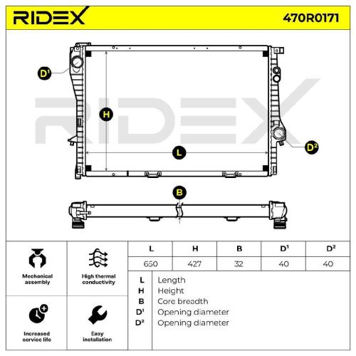RIDEX 470R0171 Motorkühler / Wasserkühler für Fahrzeuge mit Hochleistungskühler Bild RIDEX 470R0171 Motorkühler / Wasserkühler für Fahrzeuge mit Hochleistungskühler