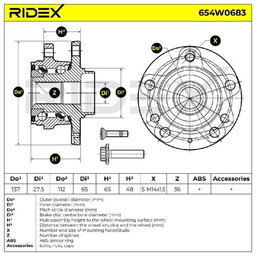 RIDEX 654W0683 Radlagersatz pro 1 Rad Vorne beidseitig für VW 5QF501611D Bild RIDEX 654W0683 Radlagersatz pro 1 Rad Vorne beidseitig für VW 5QF501611D