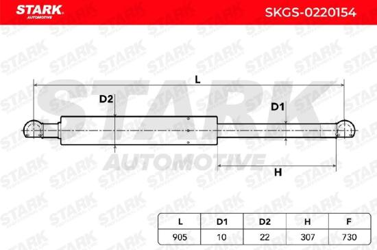 STARK SKGS-0220154 Heckklappendämpfer Länge:905mm 730N Hub: 307mm für OPEL Bild STARK SKGS-0220154 Heckklappendämpfer Länge:905mm 730N Hub: 307mm für OPEL