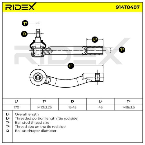 RIDEX Spurstangenkopf Vorderachse links Traggelenk FM16X1.5R 914T0407 für KIA Bild RIDEX Spurstangenkopf Vorderachse links Traggelenk FM16X1.5R 914T0407 für KIA