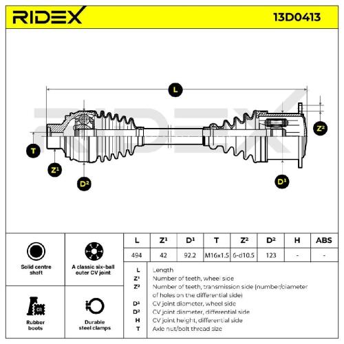 RIDEX Antriebswelle Achswelle Vorderachse/Vorne beidseitig für AUDI 13D0413 Bild RIDEX Antriebswelle Achswelle Vorderachse/Vorne beidseitig für AUDI 13D0413