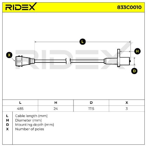 RIDEX Kurbelwellensensor 833C0010 485 mm Induktivsensor mit Kabel für VOLVO Bild RIDEX Kurbelwellensensor 833C0010 485 mm Induktivsensor mit Kabel für VOLVO