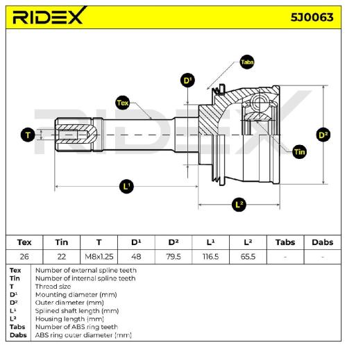 RIDEX 5J0063 Gelenksatz Antriebswelle Achswelle radseitig Vorne für SUZUKI Bild RIDEX 5J0063 Gelenksatz Antriebswelle Achswelle radseitig Vorne für SUZUKI