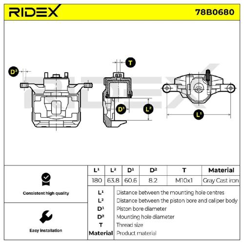 RIDEX 78B0680 Bremssattel Bremszange Vorne links für MITSUBISHI für 28mm Bild RIDEX 78B0680 Bremssattel Bremszange Vorne links für MITSUBISHI für 28mm