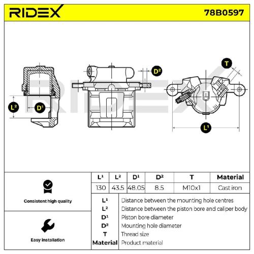 RIDEX 78B0597 Bremssattel Bremszange Vorne rechts für SUZUKI Vitara SUV Bild RIDEX 78B0597 Bremssattel Bremszange Vorne rechts für SUZUKI Vitara SUV