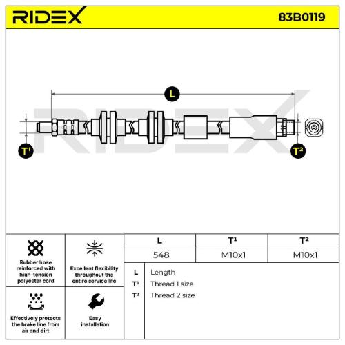 RIDEX Bremsschlauch 83B0119 VORNE BREMSSCHLÄUCHE Länge: 548mm für BMW 3 Touring Bild RIDEX Bremsschlauch 83B0119 VORNE BREMSSCHLÄUCHE Länge: 548mm für BMW 3 Touring