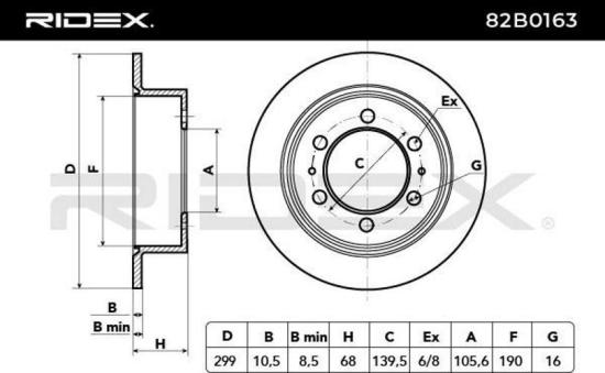 RIDEX 82B0163 2x Bremsscheiben Hinten Ø299mm voll für SSANGYONG 4840105100 Bild RIDEX 82B0163 2x Bremsscheiben Hinten Ø299mm voll für SSANGYONG 4840105100