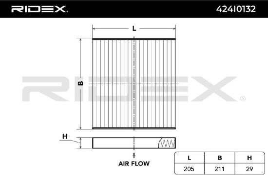 RIDEX 424I0132 Innenraumfilter Pollenfilter Höhe: 29 Breite: 211 Länge: 205 Bild RIDEX 424I0132 Innenraumfilter Pollenfilter Höhe: 29 Breite: 211 Länge: 205