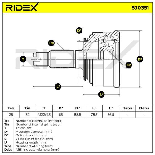 RIDEX 5J0351 Gelenksatz Antriebswelle Achswelle Vorne für HONDA 44010S10000 Bild RIDEX 5J0351 Gelenksatz Antriebswelle Achswelle Vorne für HONDA 44010S10000