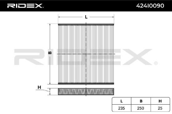 RIDEX 424I0090 Innenraumfilter Pollenfilter Höhe: 25 Breite: 250 Länge: 235 Bild RIDEX 424I0090 Innenraumfilter Pollenfilter Höhe: 25 Breite: 250 Länge: 235