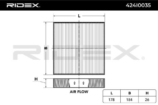 RIDEX 424I0035 Innenraumfilter Pollenfilter Höhe: 30 Breite: 185 Länge: 178 Bild RIDEX 424I0035 Innenraumfilter Pollenfilter Höhe: 30 Breite: 185 Länge: 178