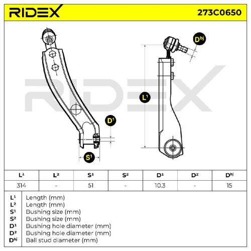 RIDEX 273C0650 Lenker Radaufhängung Querlenker Front rechts für OPEL 0352002 Bild RIDEX 273C0650 Lenker Radaufhängung Querlenker Front rechts für OPEL 0352002