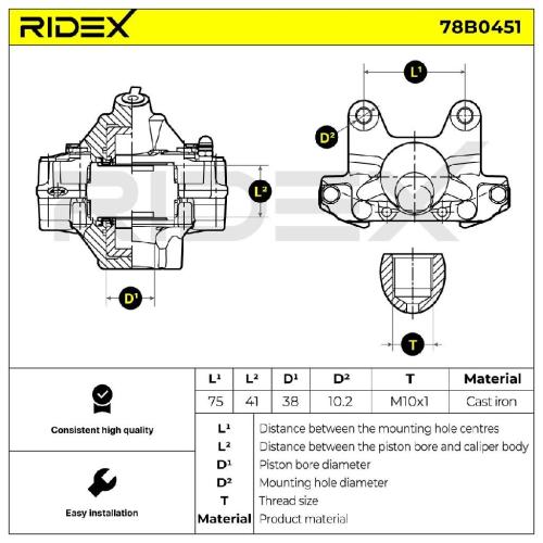 RIDEX 78B0451 Bremssattel Bremszange Hinten rechts passend für MERCEDES-BENZ 190 Bild RIDEX 78B0451 Bremssattel Bremszange Hinten rechts passend für MERCEDES-BENZ 190