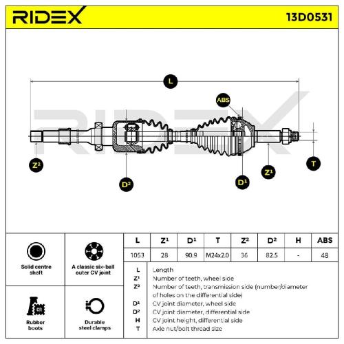 RIDEX Antriebswelle Achswelle Vorderachse/Vorne rechts für FORD 1370697 Bild RIDEX Antriebswelle Achswelle Vorderachse/Vorne rechts für FORD 1370697