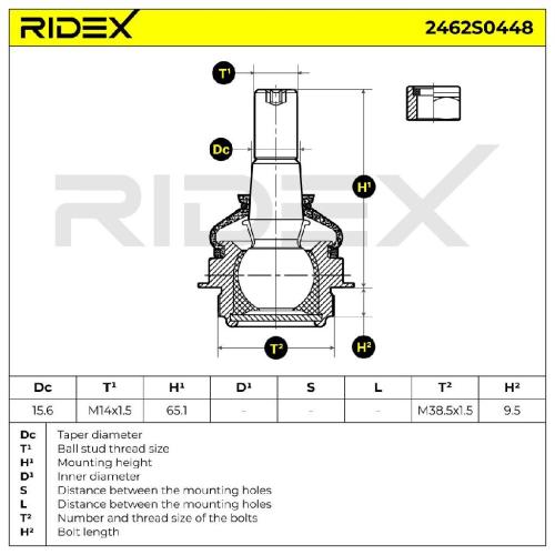 RIDEX 2462S0448 Traggelenk Führungsgelenk Vorne für CITROËN BERLINGO (B9) Bild RIDEX 2462S0448 Traggelenk Führungsgelenk Vorne für CITROËN BERLINGO (B9)