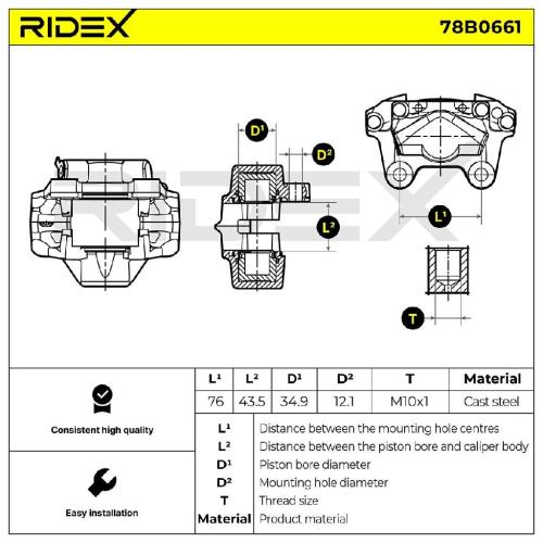 RIDEX 78B0661 Bremssattel Bremszange Hinten links für OPEL Astra F CC (T92) Bild RIDEX 78B0661 Bremssattel Bremszange Hinten links für OPEL Astra F CC (T92)