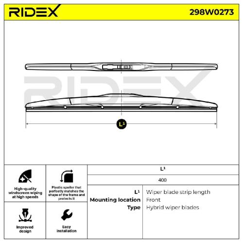 RIDEX Scheibenwischer Wischblatt Stück mit Spoiler Vorne Länge: 400mm für VW für Bild RIDEX Scheibenwischer Wischblatt Stück mit Spoiler Vorne Länge: 400mm für VW für