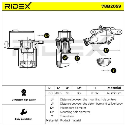 RIDEX 78B2059 Bremssattel Bremszange Hinten rechts für OPEL Corsa F für 12mm Bild RIDEX 78B2059 Bremssattel Bremszange Hinten rechts für OPEL Corsa F für 12mm